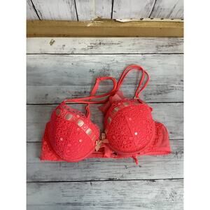 Victoria's Secret Women Bra Sz 34B Orange Pink Lined Sexy Little Thing Sequin